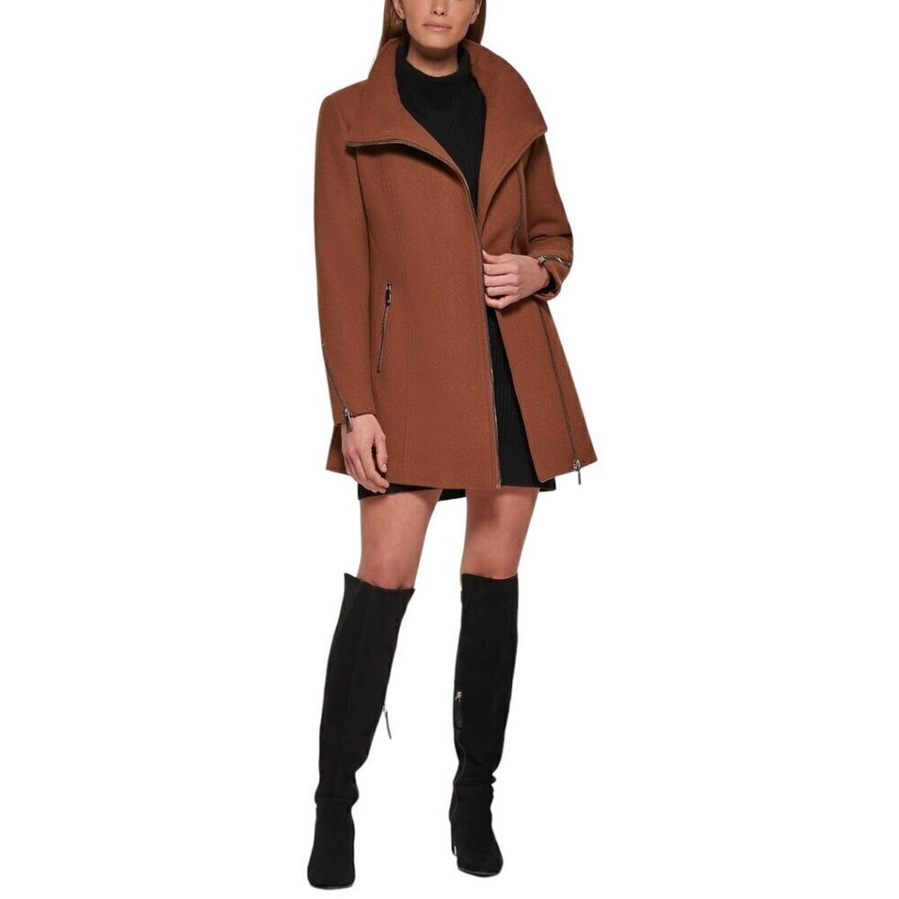 New Calvin Klein Women's Asymmetrical‎ Wool Jacket Brown Size XS Extra Small